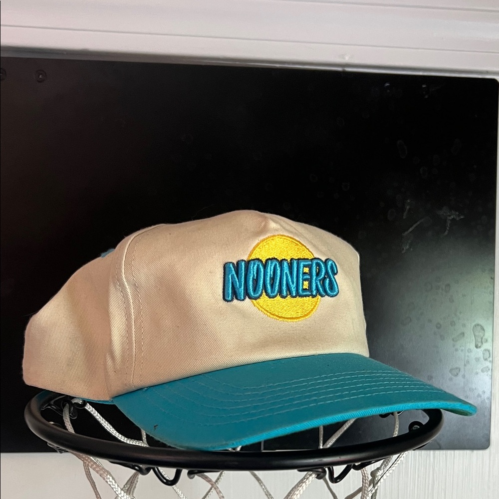 Barstool Nooners adjustable hat: Beige and Teal Cap with Embroidered Logo